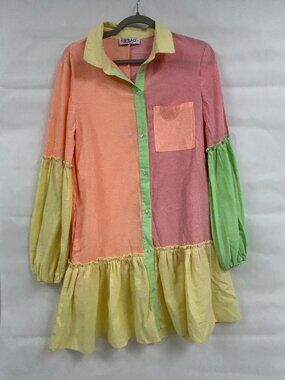Colorblock Ruffle Hem Shirt Dress Pastel Patchwork Cottagecore Dopamine Whimsica